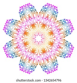 Simple Round Floral Mandala, Ethno Motive. Bright Ornament Consists Of Simple Shapes. Vector Illustration.. For Home Decor, Coloring Book, Card, Invitation, Tattoo. Anti-Stress Therapy Pattern