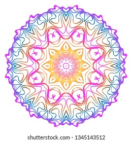 Simple Round Floral Mandala, Ethno Motive. Bright Ornament Consists Of Simple Shapes. Vector Illustration.. For Home Decor, Coloring Book, Card, Invitation, Tattoo. Anti-Stress Therapy Pattern