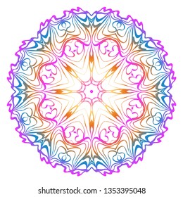 Simple Round Floral Mandala, Ethno Motive. Bright Ornament Consists Of Simple Shapes. Vector Illustration.. For Home Decor, Coloring Book, Card, Invitation, Tattoo. Anti-Stress Therapy Pattern