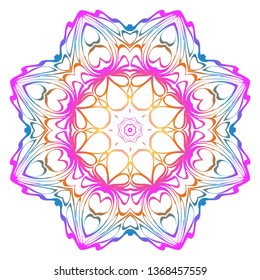 Simple Round Floral Mandala, Ethno Motive. Bright Ornament Consists Of Simple Shapes. Vector Illustration.. For Home Decor, Coloring Book, Card, Invitation, Tattoo. Anti-Stress Therapy Pattern