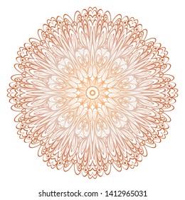 Simple Round Floral Mandala, Ethno Motive. Bright Ornament Consists Of Simple Shapes. Vector Illustration.. For Home Decor, Coloring Book, Card, Invitation, Tattoo. Anti-Stress Therapy Pattern