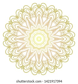 Simple Round Floral Mandala, Ethno Motive. Bright Ornament Consists Of Simple Shapes. Vector Illustration.. For Home Decor, Coloring Book, Card, Invitation, Tattoo. Anti-Stress Therapy Pattern