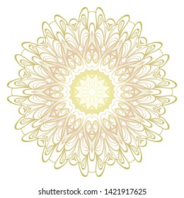 Simple Round Floral Mandala, Ethno Motive. Bright Ornament Consists Of Simple Shapes. Vector Illustration.. For Home Decor, Coloring Book, Card, Invitation, Tattoo. Anti-Stress Therapy Pattern