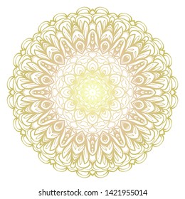 Simple Round Floral Mandala, Ethno Motive. Bright Ornament Consists Of Simple Shapes. Vector Illustration.. For Home Decor, Coloring Book, Card, Invitation, Tattoo. Anti-Stress Therapy Pattern
