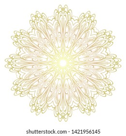 Simple Round Floral Mandala, Ethno Motive. Bright Ornament Consists Of Simple Shapes. Vector Illustration.. For Home Decor, Coloring Book, Card, Invitation, Tattoo. Anti-Stress Therapy Pattern