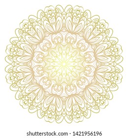 Simple Round Floral Mandala, Ethno Motive. Bright Ornament Consists Of Simple Shapes. Vector Illustration.. For Home Decor, Coloring Book, Card, Invitation, Tattoo. Anti-Stress Therapy Pattern