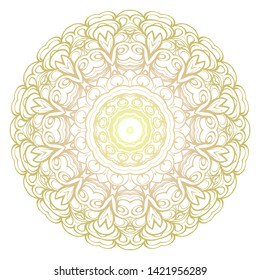 Simple Round Floral Mandala, Ethno Motive. Bright Ornament Consists Of Simple Shapes. Vector Illustration.. For Home Decor, Coloring Book, Card, Invitation, Tattoo. Anti-Stress Therapy Pattern