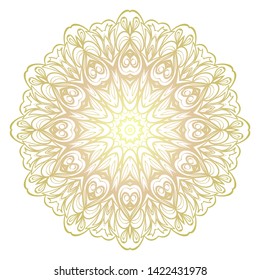 Simple Round Floral Mandala, Ethno Motive. Bright Ornament Consists Of Simple Shapes. Vector Illustration.. For Home Decor, Coloring Book, Card, Invitation, Tattoo. Anti-Stress Therapy Pattern