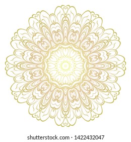 Simple Round Floral Mandala, Ethno Motive. Bright Ornament Consists Of Simple Shapes. Vector Illustration.. For Home Decor, Coloring Book, Card, Invitation, Tattoo. Anti-Stress Therapy Pattern