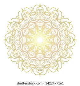 Simple Round Floral Mandala, Ethno Motive. Bright Ornament Consists Of Simple Shapes. Vector Illustration.. For Home Decor, Coloring Book, Card, Invitation, Tattoo. Anti-Stress Therapy Pattern