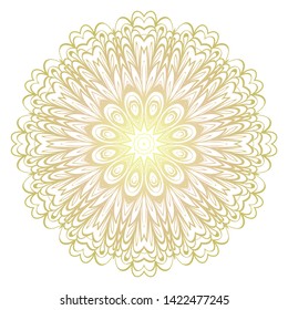 Simple Round Floral Mandala, Ethno Motive. Bright Ornament Consists Of Simple Shapes. Vector Illustration.. For Home Decor, Coloring Book, Card, Invitation, Tattoo. Anti-Stress Therapy Pattern