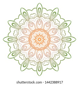 Simple Round Floral Mandala, Ethno Motive. Bright Ornament Consists Of Simple Shapes. Vector Illustration.. For Home Decor, Coloring Book, Card, Invitation, Tattoo. Anti-Stress Therapy Pattern