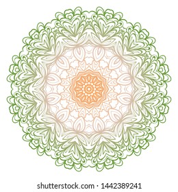 Simple Round Floral Mandala, Ethno Motive. Bright Ornament Consists Of Simple Shapes. Vector Illustration.. For Home Decor, Coloring Book, Card, Invitation, Tattoo. Anti-Stress Therapy Pattern