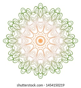 Simple Round Floral Mandala, Ethno Motive. Bright Ornament Consists Of Simple Shapes. Vector Illustration.. For Home Decor, Coloring Book, Card, Invitation, Tattoo. Anti-Stress Therapy Pattern