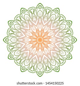 Simple Round Floral Mandala, Ethno Motive. Bright Ornament Consists Of Simple Shapes. Vector Illustration.. For Home Decor, Coloring Book, Card, Invitation, Tattoo. Anti-Stress Therapy Pattern