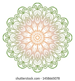 Simple Round Floral Mandala, Ethno Motive. Bright Ornament Consists Of Simple Shapes. Vector Illustration.. For Home Decor, Coloring Book, Card, Invitation, Tattoo. Anti-Stress Therapy Pattern