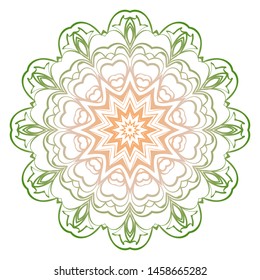Simple Round Floral Mandala, Ethno Motive. Bright Ornament Consists Of Simple Shapes. Vector Illustration.. For Home Decor, Coloring Book, Card, Invitation, Tattoo. Anti-Stress Therapy Pattern