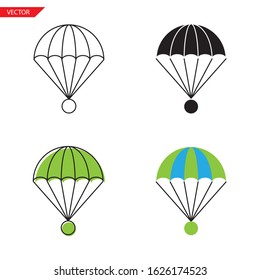 Simple round flying on parachute icon on white background 4 types such as outline, black, color, outline and color. Vector illustration.