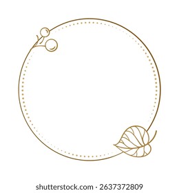 Simple round frame with berry and heart-shaped leaf delicate vector border for digital stickers, labels, and digital planners