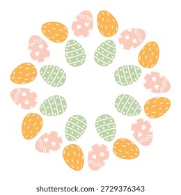 Um simples quadro redondo com ovos de Páscoa dispostos círculo moderno. O design minimalista e brincalhão é perfeito para o Dia da Páscoa, cartões temáticos, adesivos e muito mais.