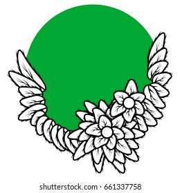 Simple round frame with flower and leaves