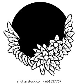 Simple round frame with flower and leaves