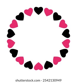 Simple round frame with hearts. Valentine's day circle frame. Decorative element for invitations, greeting cards, banners, posters. Vector design