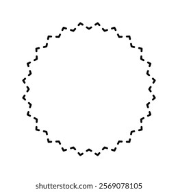 Simple round geometric shape with dashed stitches line. Dotted circle figure isolated on white background. Cut here pictogram. Vector outline illustration.