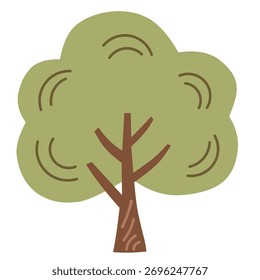 Simple round green tree illustration in flat minimal style, perfect for eco design, park landscape, and educational projects about nature and plants.