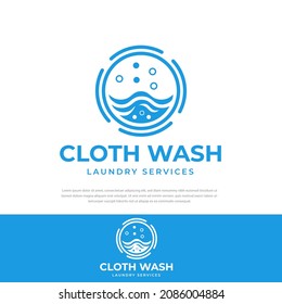 Simple round logo rotating with bubbles. Laundry vector, wash, clean, design template, symbol, icon