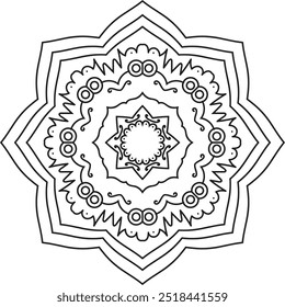 Simple round mandala for coloring on white background. Coloring book artistic image of mandala.  Mandala design, Vector mandala pattern design with hand drawn.