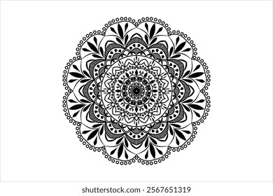 Simple round mandala design with black and white background

