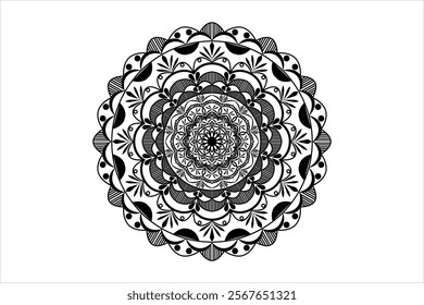 Simple round mandala design with black and white background

