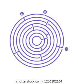 Simple round maze labyrinth game for kids. One of the puzzles from the set of child riddles.