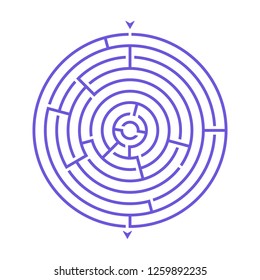 Simple round maze labyrinth game for kids. One of the puzzles from the set of child riddles.