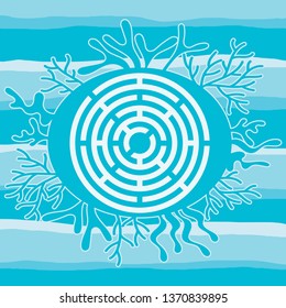 A simple round maze. Marine theme, vector.