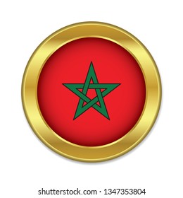 Simple round Morocco golden badge icon with Moroccan country flag. Modern flat seal design for infographic interface element app ui ux web, vector eps10 isolated on white background