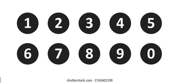 Simple round numbers symbol set. Black isolated font in vector flat style.