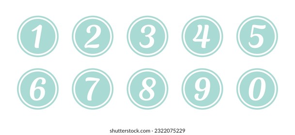 Simple round numbers symbol set in green pastel color. Vector illustration.