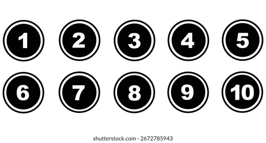 Conjunto de símbolos de números redondos simples. Icono de números sobre fondo blanco. Icono de conjunto de números 01 a 10 con círculo.