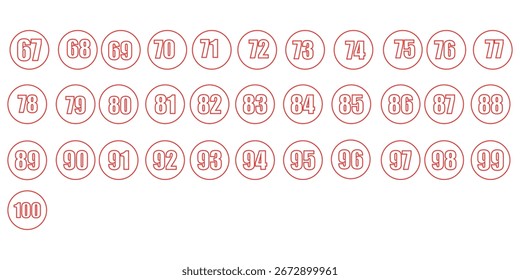 Simple round numbers symbol set. Numbers icon set on white background. 01 to 100 number set icon with circle.