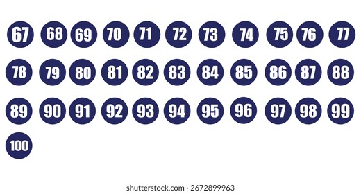 Conjunto de símbolos simples de números redondos. Ícone de números definido no plano de fundo branco. Ícone de conjunto de números 01 a 100 com círculo.