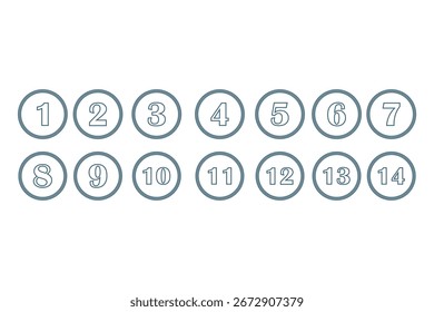 Conjunto de símbolos de números redondos simples. Icono de números sobre fondo blanco. Icono de conjunto de números 01 a 10 con círculo.