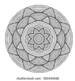 Simple round ornament, black and white decoration for coloring