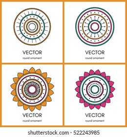 Simple round ornament collection. Mandala pattern set. Vector illustration.