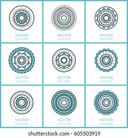 Simple round ornament collection. Mandala pattern set. Hand drawn background. Vector illustration.
