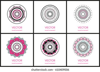 Simple round ornament collection. Mandala pattern set. Hand drawn illustration. Vector background.
