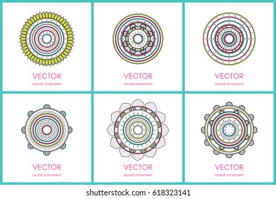 Simple round ornament collection. Mandala pattern set. Vector illustration.