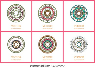 Simple round ornament collection. Vector illustration.