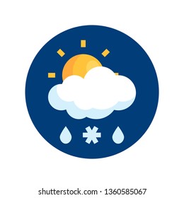 Simple round sleet icon in flat style. Vector meteo pictogram of sunny sleet weather.